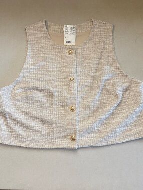 H&M Tweed Vest in Beige with Gold Buttons
